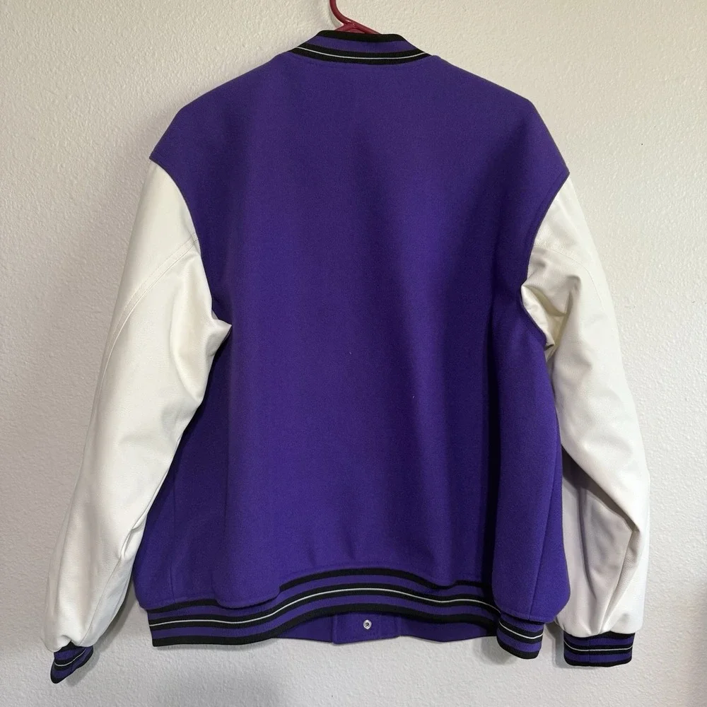 H&M DIVIDED PURPLE TWILL BASEBALL‎ VARSITY LOOSE FIT BOMBER JACKET WOMEN Large